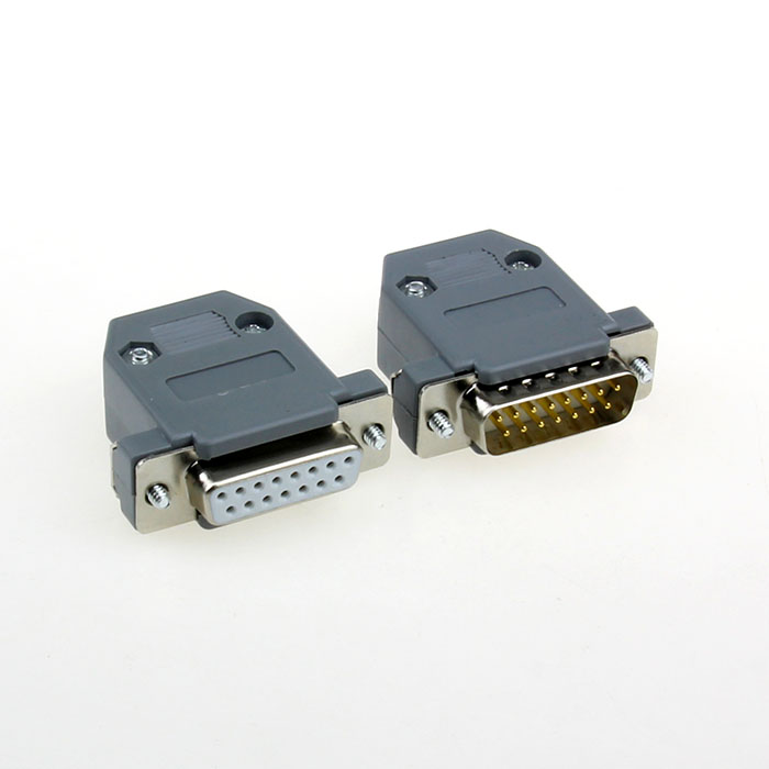 鍍金 DB15公頭 母頭2排15針插頭 并口插頭D-SUB連接器15針?biāo)苣z殼